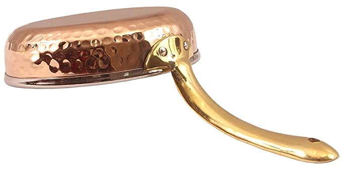 KUVI Steel Copper Frying Pan Platter with Brass Handle, Serving Dishes - 700 ML