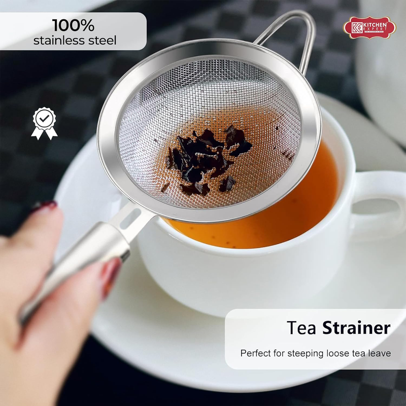 Kitchen Expert - Stainless Steel Tea Strainer | Chai/Coffee/Juice Chalni | Kitchen Essential Tool | 1 Pc (9cm)