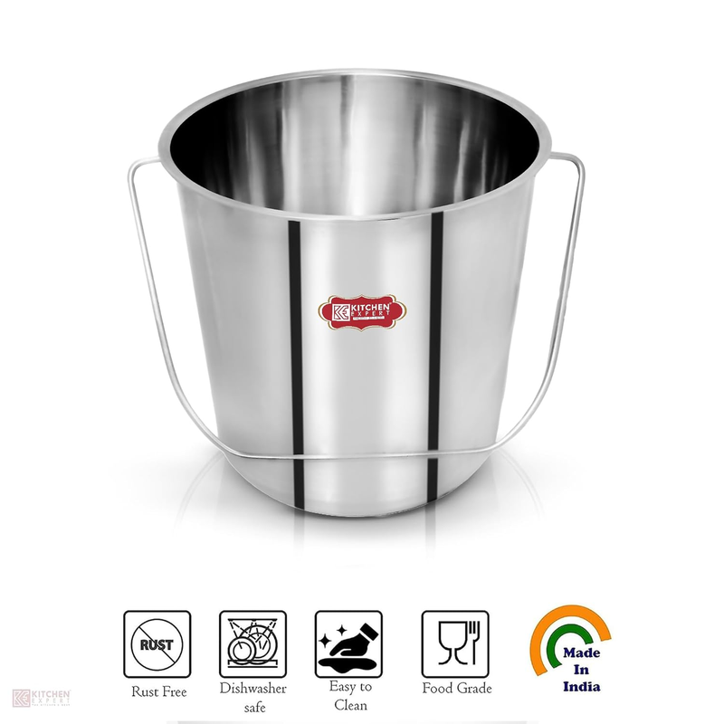 KITCHEN EXPERT,  Stainless Steel Bucket | Leak Proof For Water Storage Balti Serving Bathroom Food