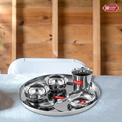 Stainless Steel Premium Dinner Set | Heavy Steel Plate | Dinner Set Combo | Round Thali | Mirror Polish
