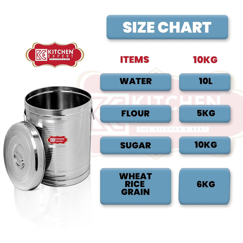 Steel Rice Storage Container 10 KG | Grocery Container for Kitchen | Steel Mini Container | Steel Drum | 