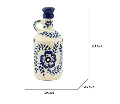 Freakway Ceramic Blue Floral Art 1000 ml Oil Dispenser for Kitchen, Oil Bottle, Oil Sprayer, Vinegar Bottle,/100% Food & Microwave Safe| Ideal Gifting and for kitchen