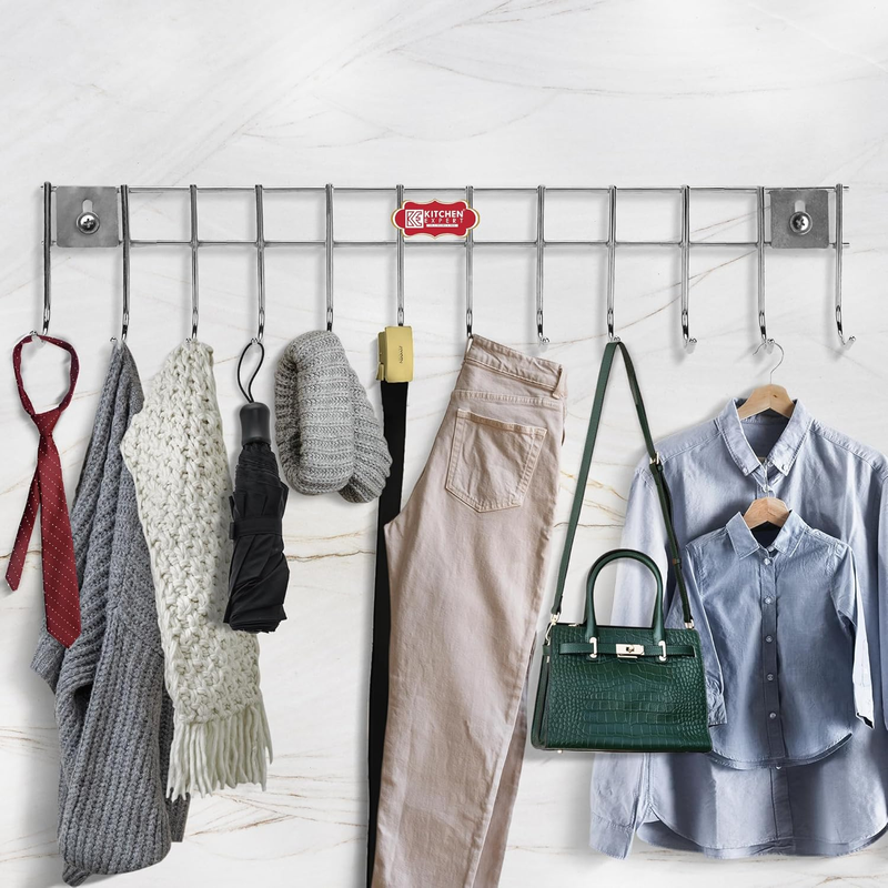 Kitchen Expert Stainless Steel Cloth Hanger for Wall, Door Mounted Hook Rail, Wall Hook,